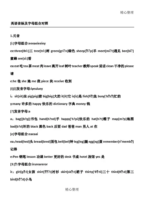 最佳 英语音标及字母 组合 对照表