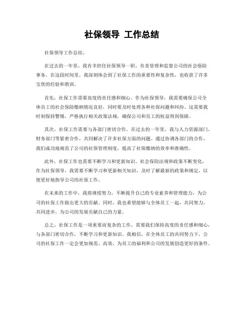 社保领导 工作总结