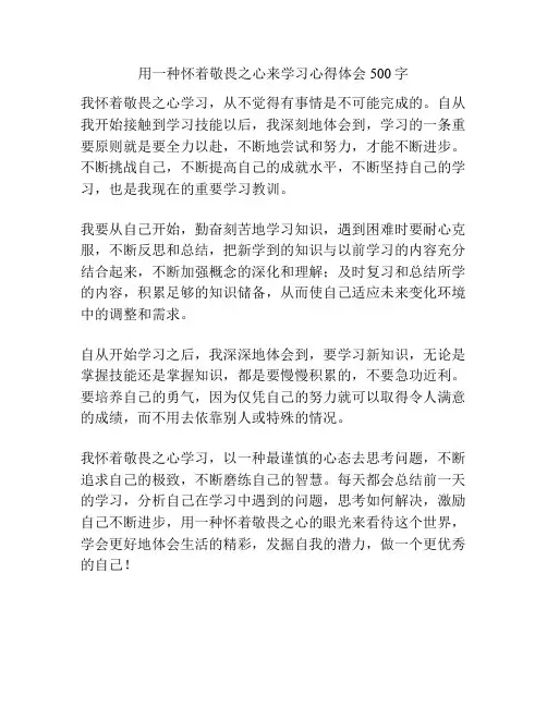 用一种怀着敬畏之心来学习心得体会500字