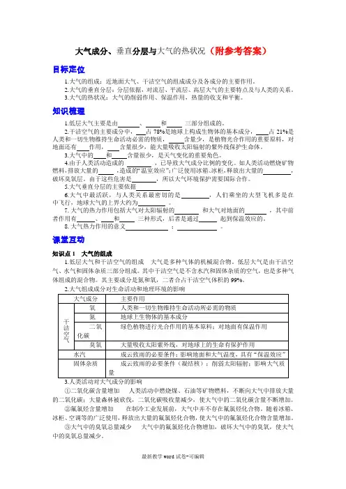 83高考地理一轮复习--大气成分、垂直分层与大气的热状况83