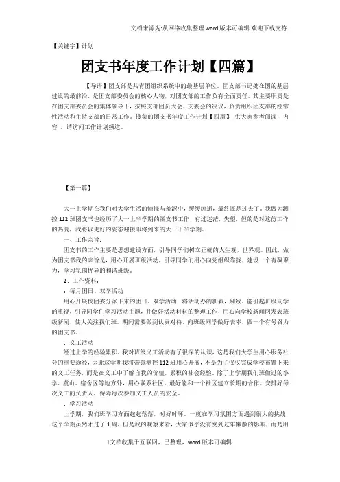 【计划】团支书年度工作计划四篇