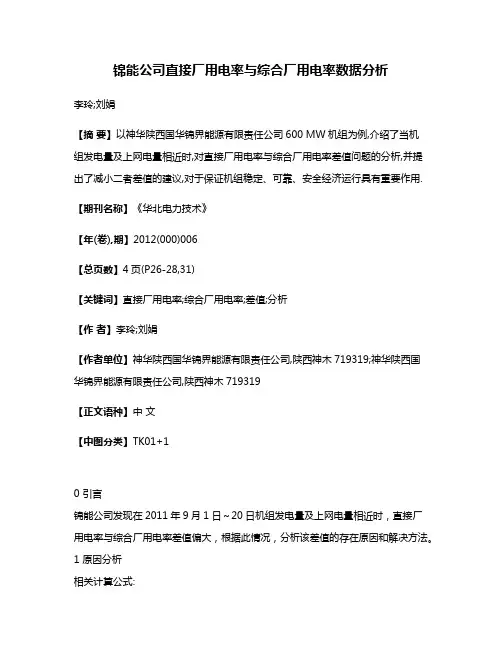 锦能公司直接厂用电率与综合厂用电率数据分析