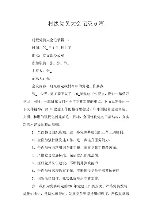 村级党员大会记录6篇