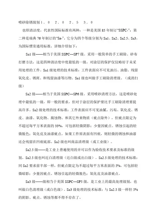 喷砂除锈级别