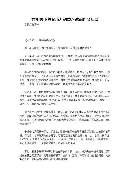 六年级下语文小升初复习试题作文专项
