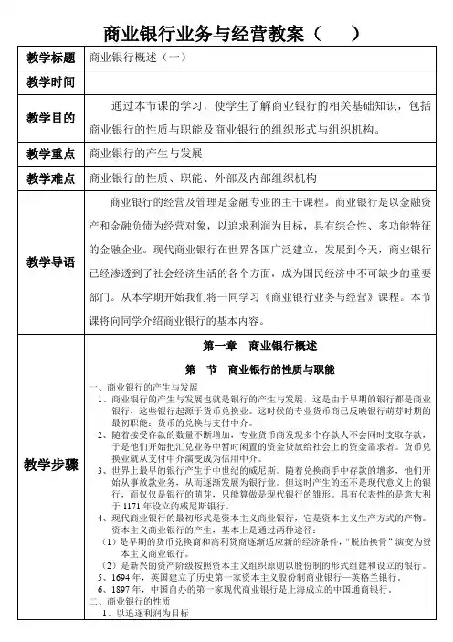 商业银行经营与管理教案