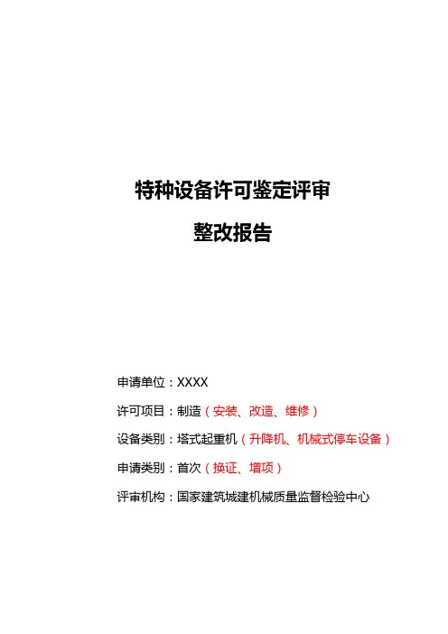 特种设备鉴定评审整改报告(格式)