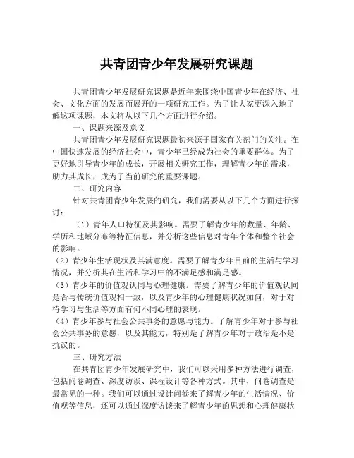 共青团青少年发展研究课题