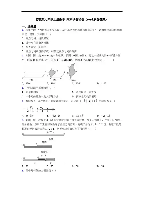 苏教版七年级上册数学 期末试卷试卷(word版含答案)
