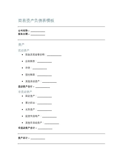 简易资产负债表模板