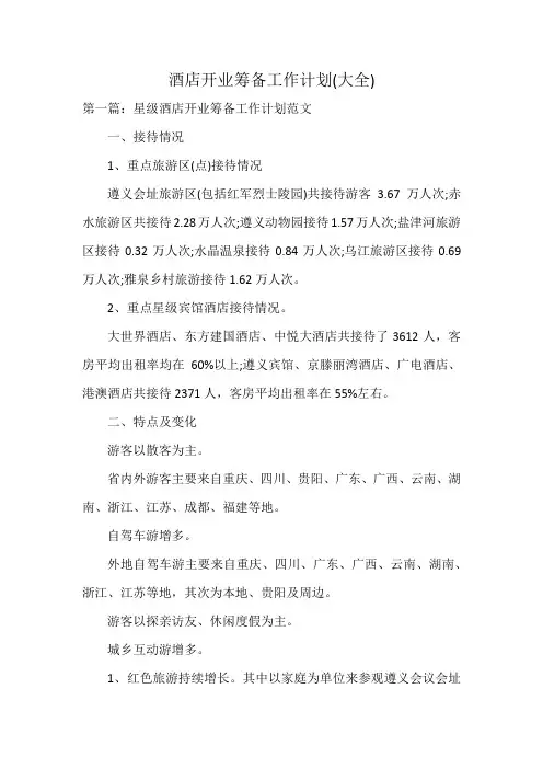 酒店开业筹备工作计划(大全)