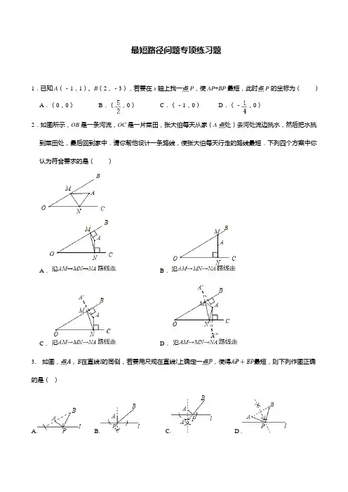 最短路径问题专项练习题(含解析)
