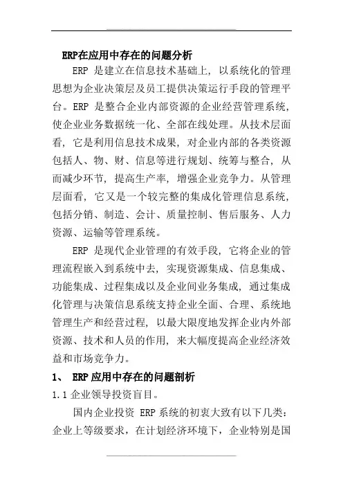 ERP在应用中存在的问题分析