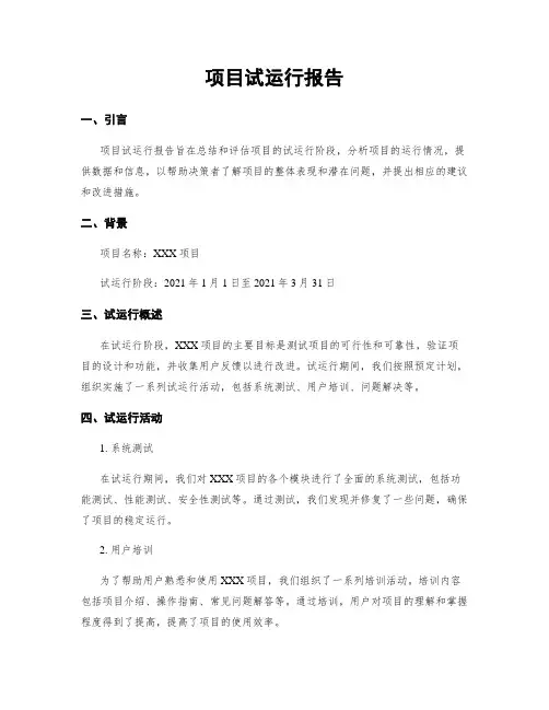 项目试运行报告