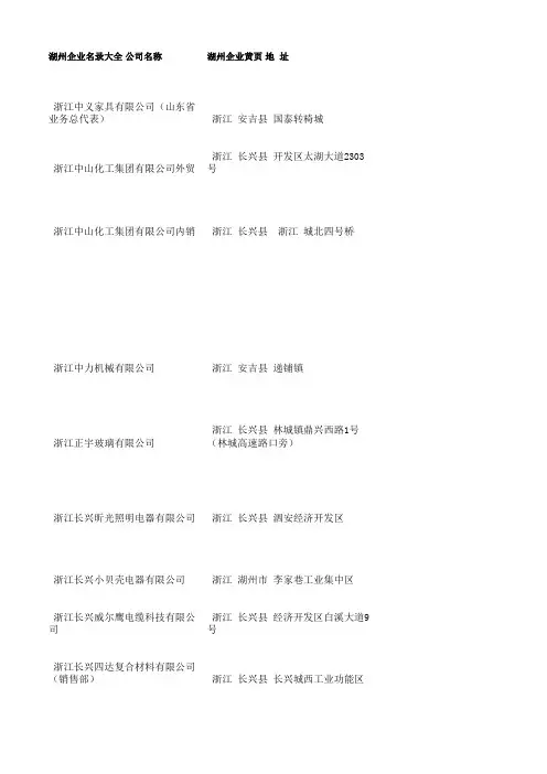 湖州企业名录大全