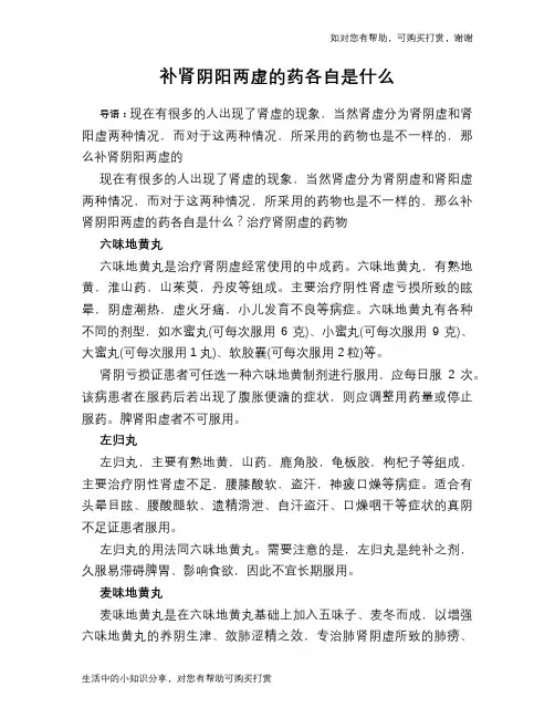 补肾阴阳两虚的药各自是什么