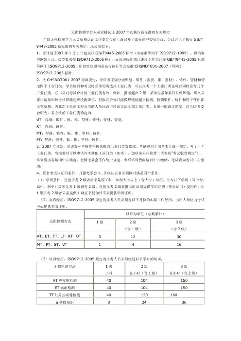 无损检测学会人员资格认证2007年起执行新标准的有关规定