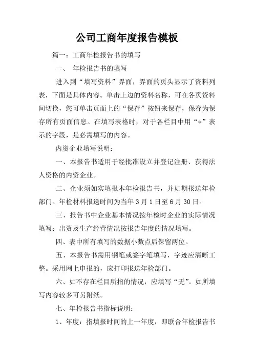 公司工商年度报告模板