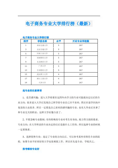 电子商务专业大学排行榜(最新)
