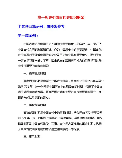 高一历史中国古代史知识框架