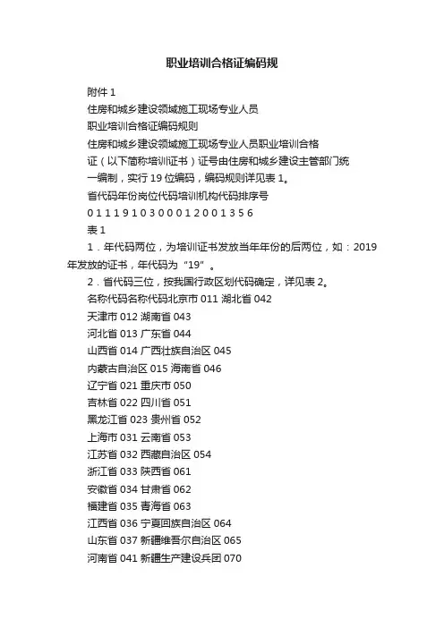 职业培训合格证编码规