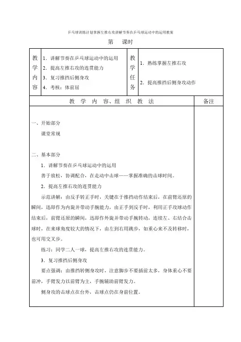 乒乓球训练计划掌握左推右攻讲解节奏在乒乓球运动中的运用教案