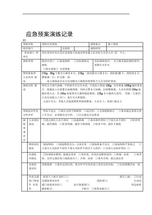 消防演练记录表模板