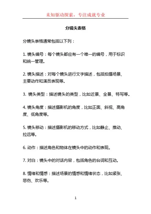 分镜头表格