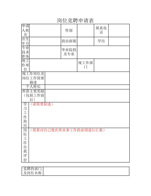 岗位竞聘申请登记表