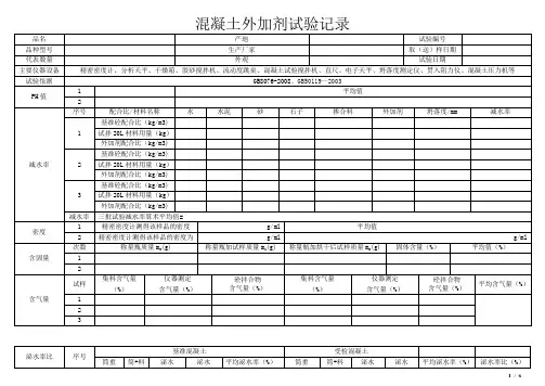 混凝土外加剂试验原始记录