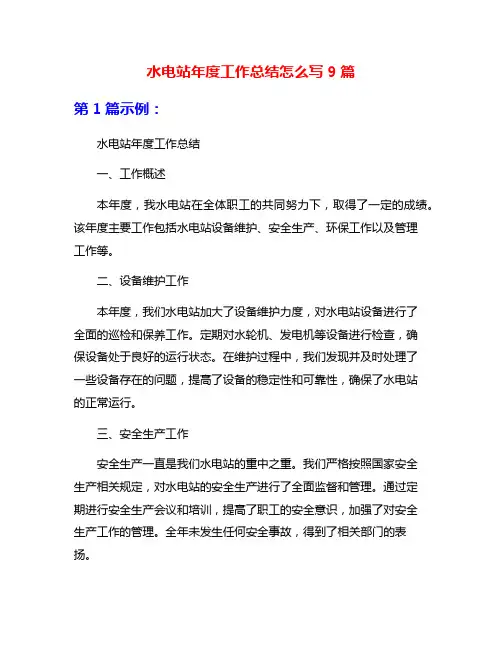 水电站年度工作总结怎么写9篇