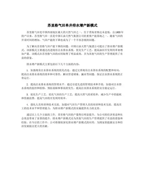 苏里格气田单井排水增产新模式