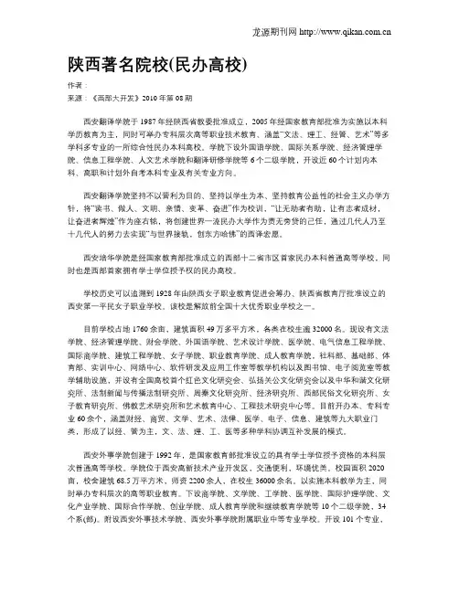 陕西著名院校(民办高校)