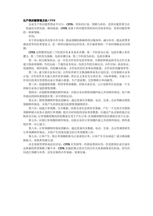 生产供应链管理方法CPFR