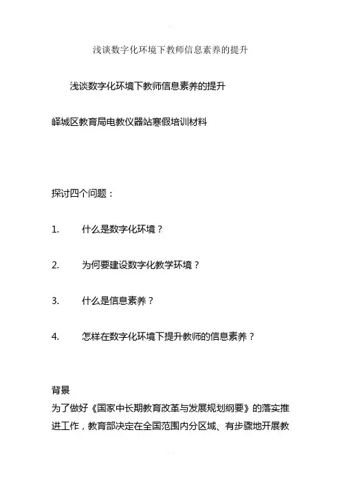 浅谈数字化环境下教师信息素养的提升