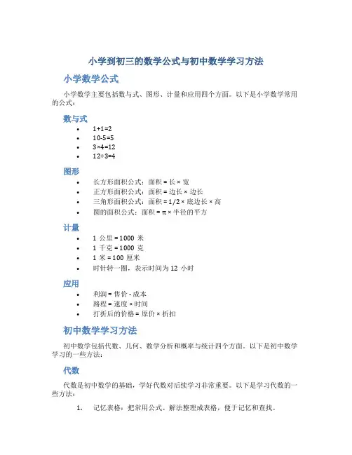 小学到初三的数学公式与初中数学学习方法