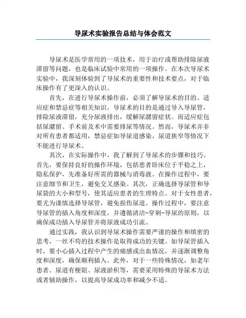 导尿术实验报告总结与体会范文