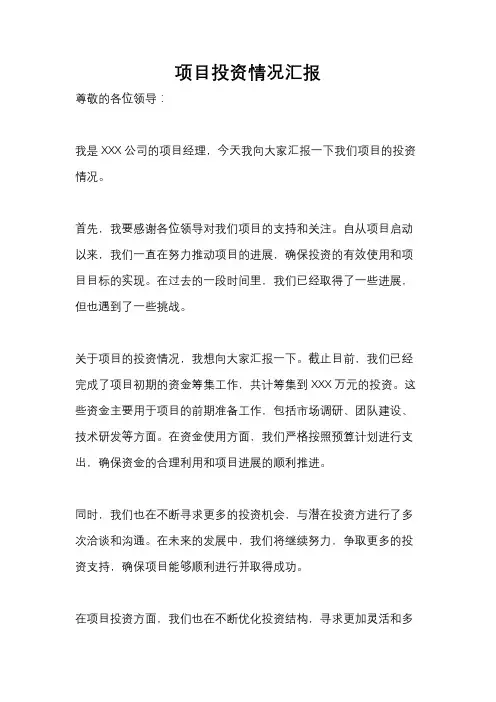 项目投资情况汇报