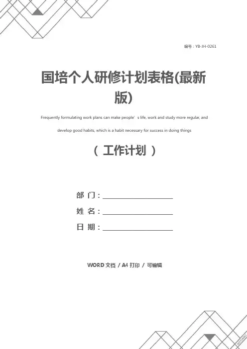 国培个人研修计划表格(最新版)