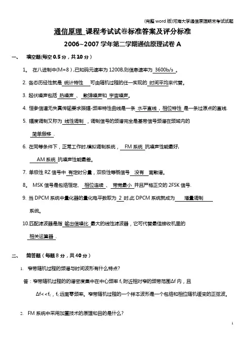 (完整word版)河海大学通信原理期末考试试题