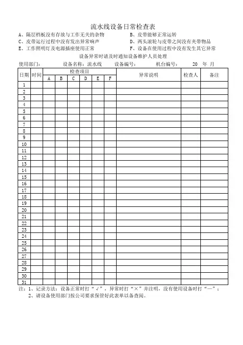 流水线设备日常检查表
