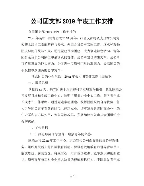 公司团支部2019年度工作安排
