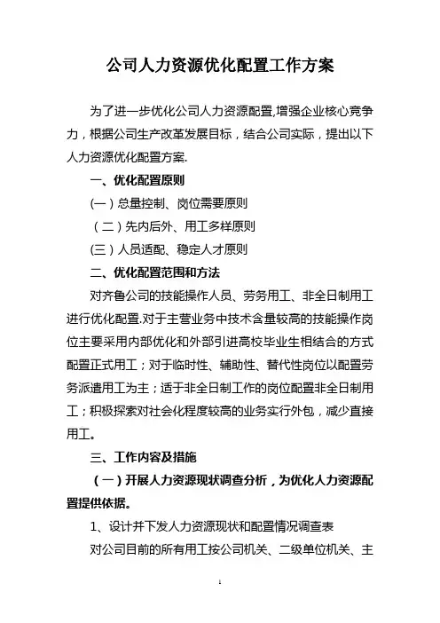 人力资源优化配置工作方案