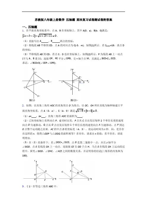 苏教版八年级上册数学 压轴题 期末复习试卷测试卷附答案