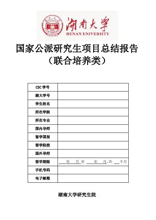 湖南大学国家公派研究生项目总结报告(联合培养类)