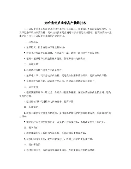 无公害优质油菜高产栽培技术