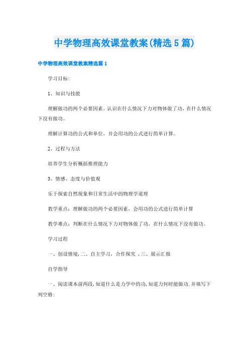 中学物理高效课堂教案(精选5篇)