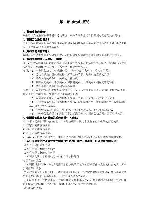 劳动法知识点(第一、第二章)