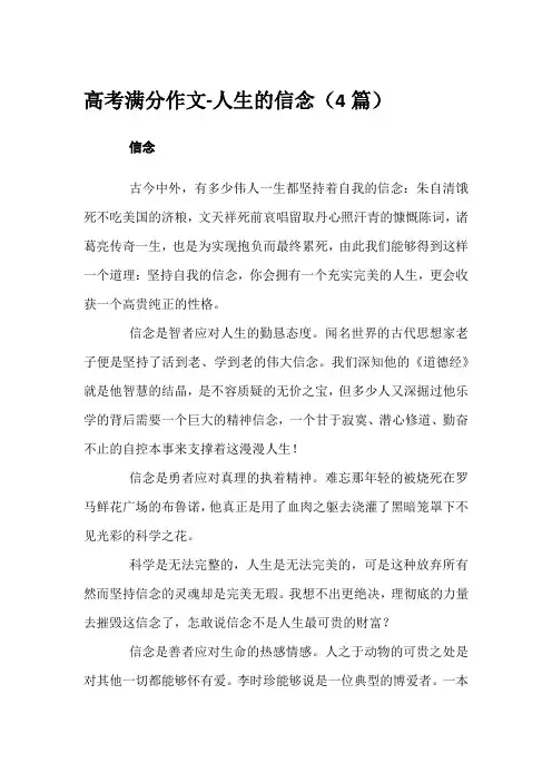 高考满分作文-人生的信念(4篇)