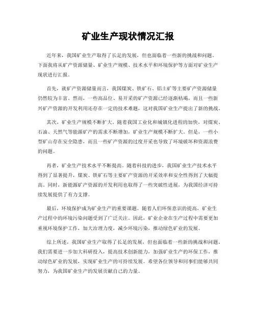 矿业生产现状情况汇报